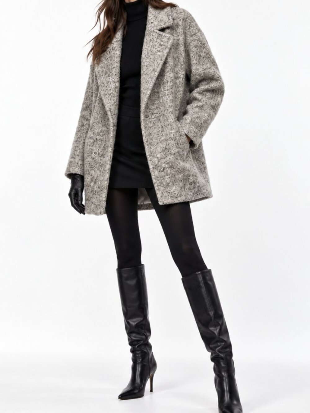 F21 Grey Bouclé Coat | Oversized Open Front Jacket | Size M